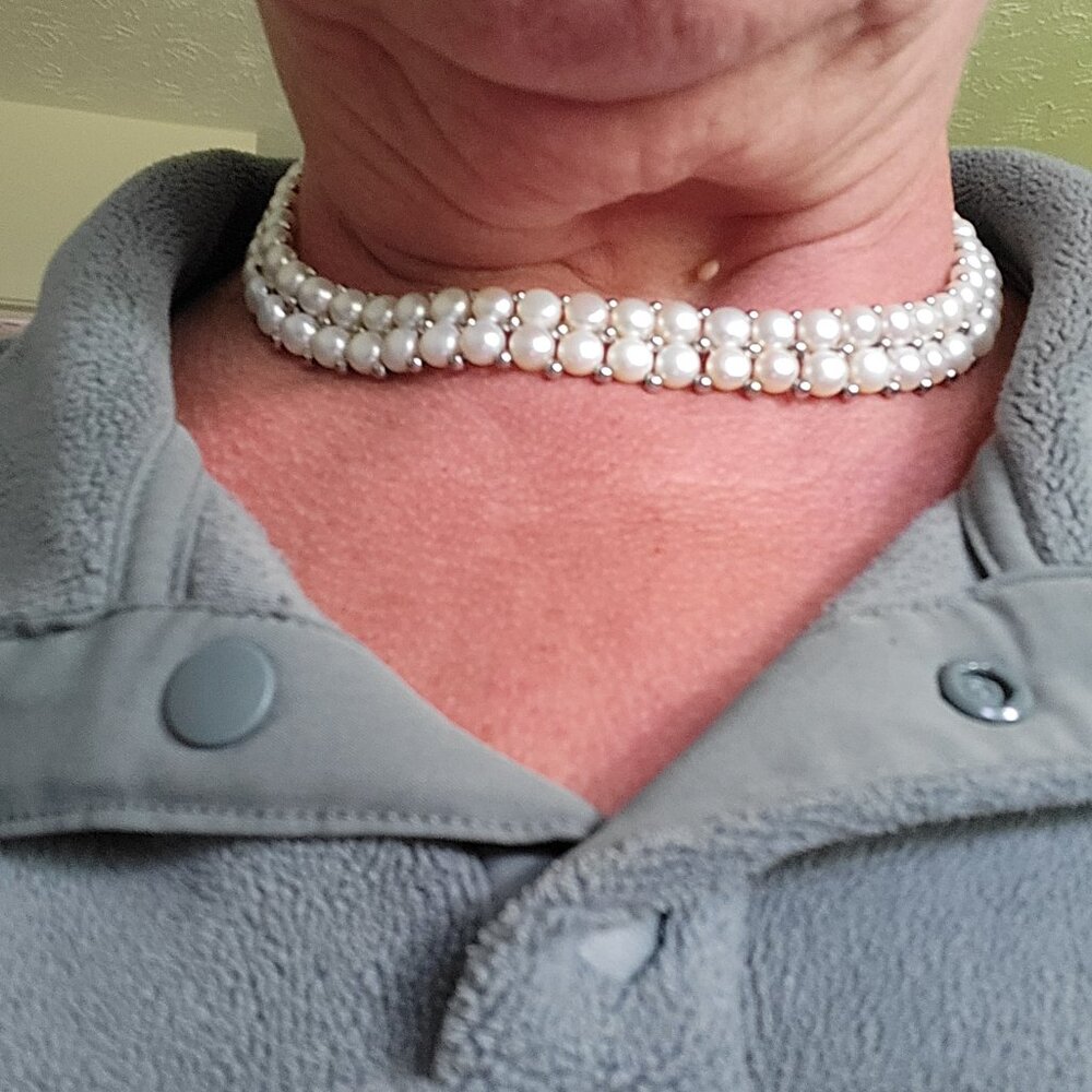 VINTAGE STERLING SILVER CULTURED PEARL CHOKER NECKLACE - Picture 8 of 11